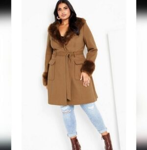 🍁🍂NWT CITY CHIC Make Me Blush Coat - caramel 24